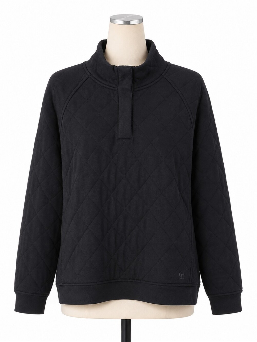 Cozy Earth Womens XL Black Brushed Bamboo Quilted Snap Pullover Sweatshirt